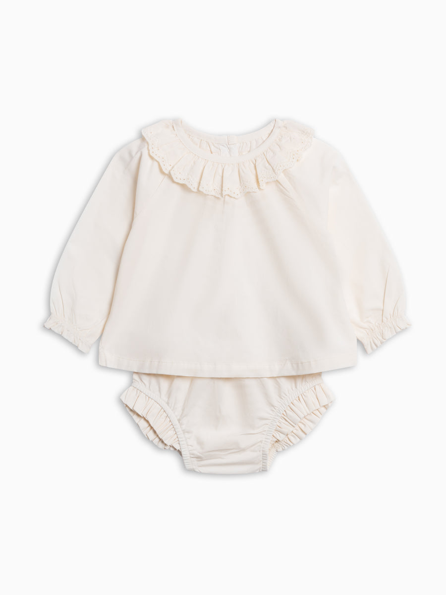 Dorothy Poplin Ruffle Collar Shirt and Bloomer Set - Ivory
