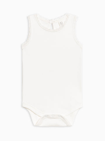 Luna Lace Tank Bodysuit - Coconut Baby : One Pieces : Bodysuits : Tanks KENDI by Colored Organics Baby Luna Lace Tank Bodysuit - Coconut | Colored Organics®