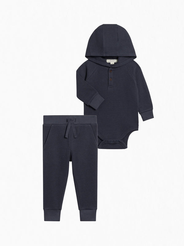 Organic 2 Piece Boys Hooded Bodysuit and Pant Set Baby : Virtual Set Colored Organics