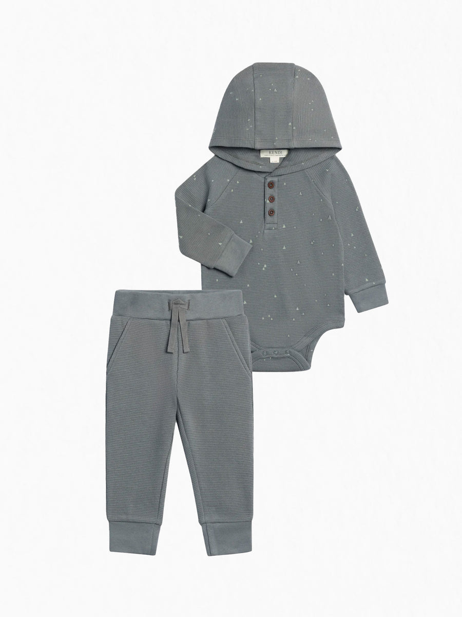 Organic 2 Piece Boys Hooded Bodysuit and Pant Set Baby : Virtual Set Colored Organics