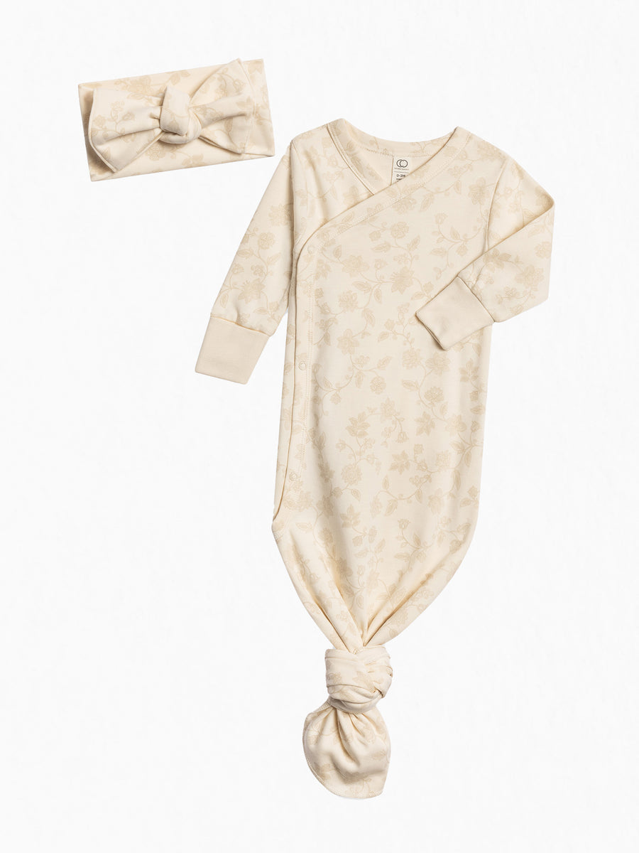 Organic Kimono Gown and Bow Wrap Set Baby : Virtual Set Colored Organics