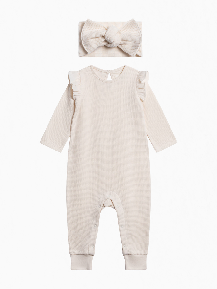 Organic Girl Waffle Romper Set