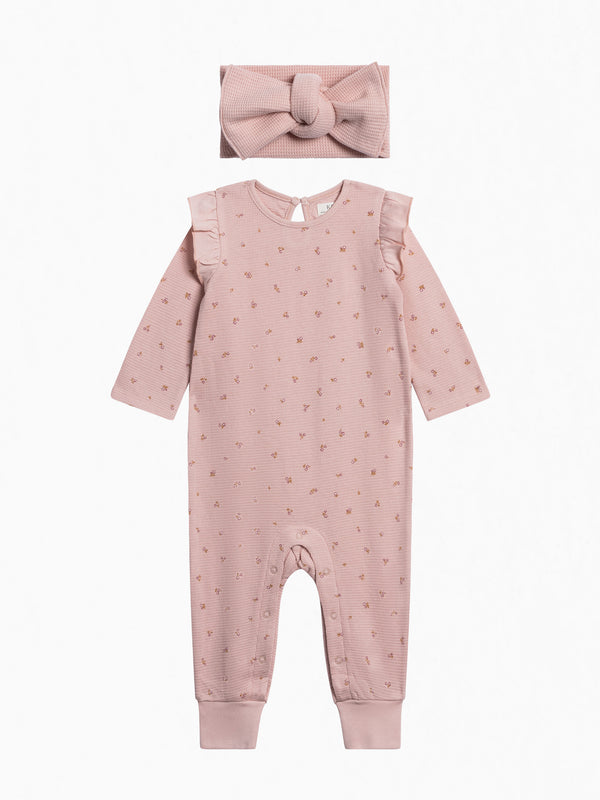 Organic Girl Waffle Romper Set
