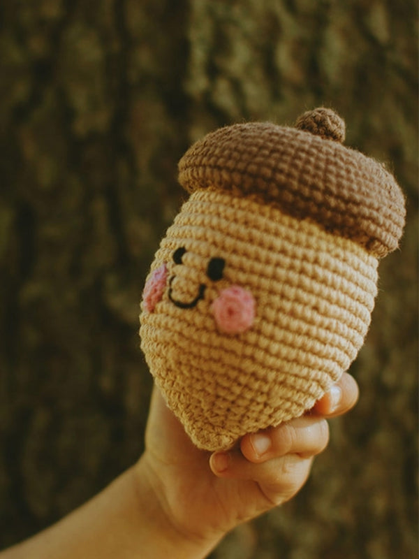 Acorn Rattle Baby : Toys : Plush-Crinkle Pebble Acorn Rattle for Babies and Kids | Colored Organics®