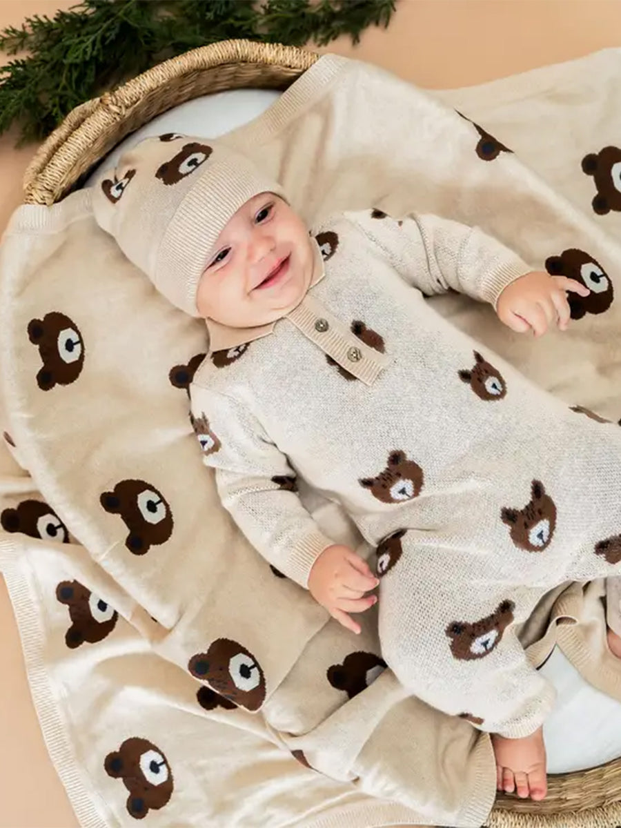 Organic Brown Bear Knit Baby Blanket