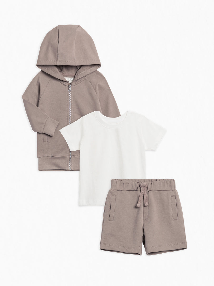 3-Piece French Terry Summer Layers Bundle Baby-Kids : Virtual Bundle : Bottoms : Shorts : Tops : Hoodies : Long Sleeves : Tees : Short Sleeves Colored Organics Organic Cotton Baby & Kids Spring Layers Bundle