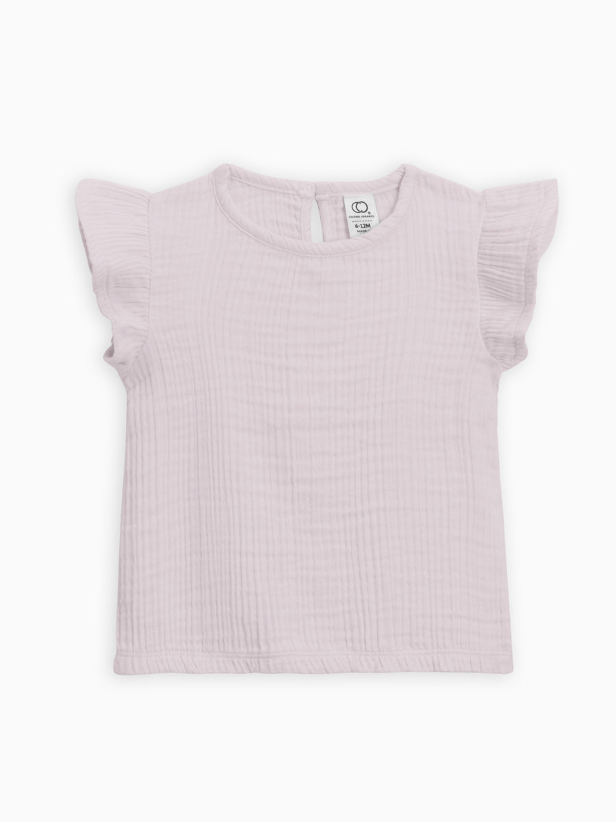 Greta Flutter Sleeve Muslin Top Baby : Tops : Shirts : Short Sleeves Colored Organics
