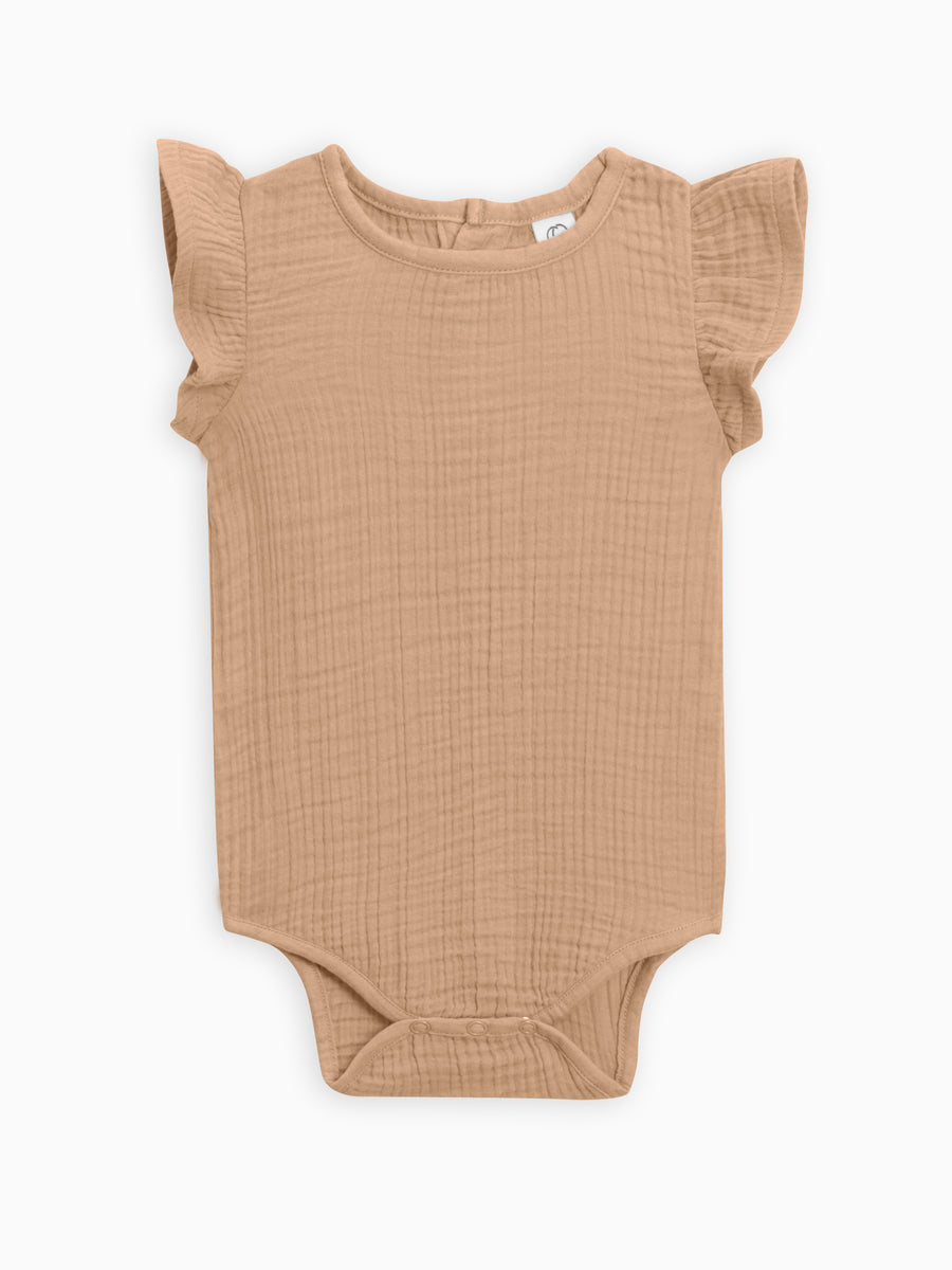 Elin Flutter Sleeve Muslin Bodysuit Baby : Bodysuit : Tank Colored Organics Elin Flutter Sleeve Muslin Bodysuit