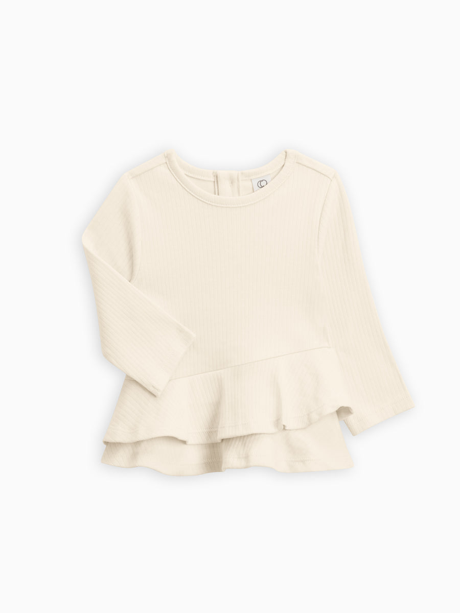 Ribbed Ruffle Hem Top Baby-Kids : Tops : Long Sleeves Colored Organics Ribbed Peplum Top