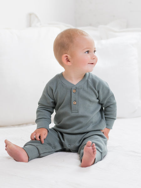 Organic Baby Crosby Waffle Knit Henley Romper