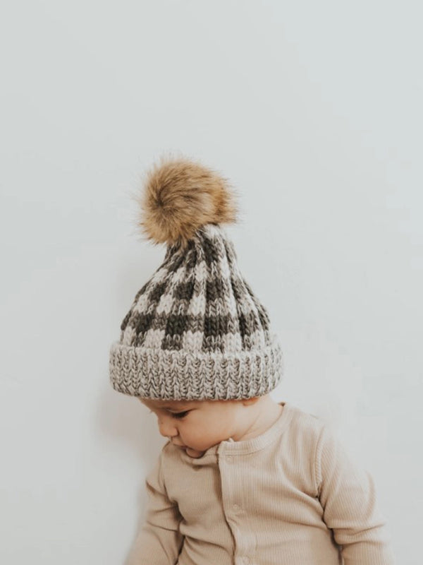 Buffalo Check Pom Pom Beanie Sale : Baby-Kids : Accessories : Hats Huggalugs Buffalo Check Pom Pom Beanie for Baby | Colored Organics®