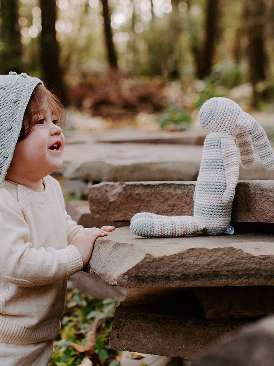 Organic Stripey Bunny Rattle Baby : Toys : Plush-Crinkle Pebble Organic Stripey Bunny Rattle