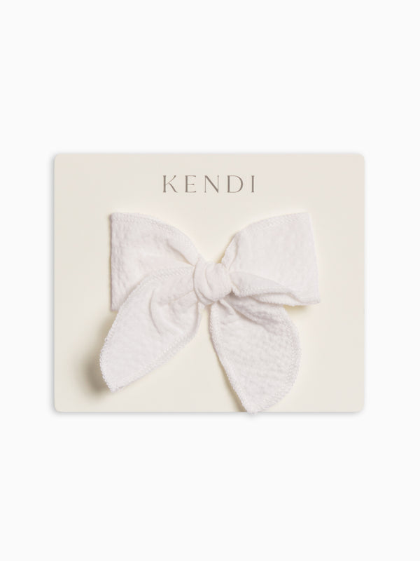 Seersucker Bow Clip - Coconut Baby-Kids : Accessories : Bows : Clips Kendi Organic Cotton Baby and Kids Seersucker Bow Clip