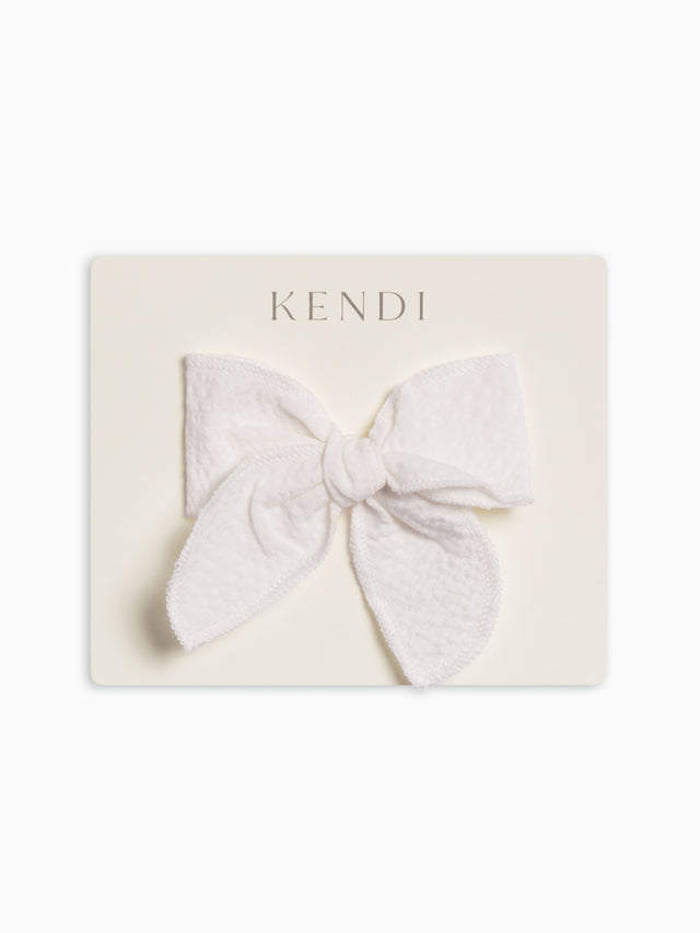 Seersucker Bow Clip - Coconut Baby :Accessories :Bows :Clips Kendi Organic Cotton Baby and Kids Seersucker Bow Clip
