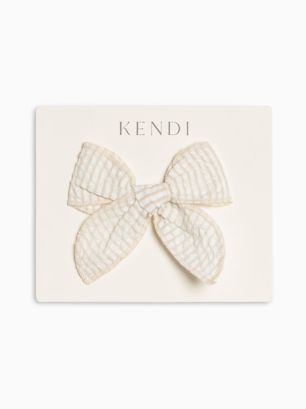 Seersucker Bow Clip - Dune Stripe
