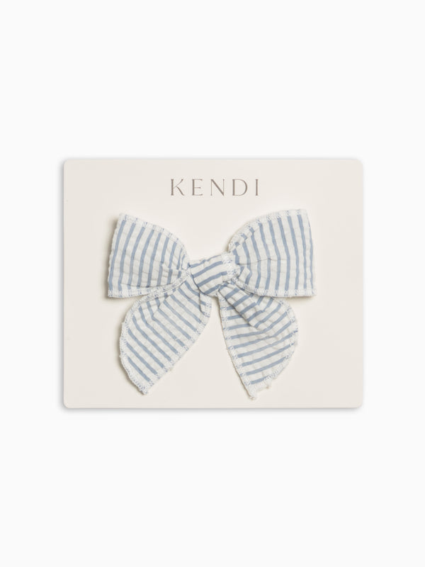 Seersucker Bow Clip - Shore Stripe / Sea