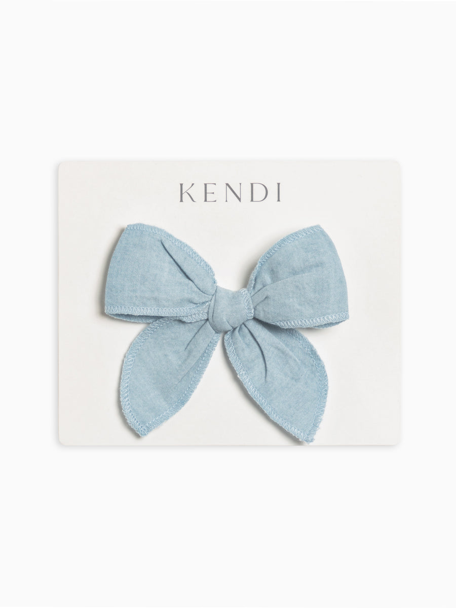 Light Chambray Bow Clip Sale :Baby-Kids :Accessories :Clips Kendi Organic Cotton Baby and Kids Chambray Bow Clip