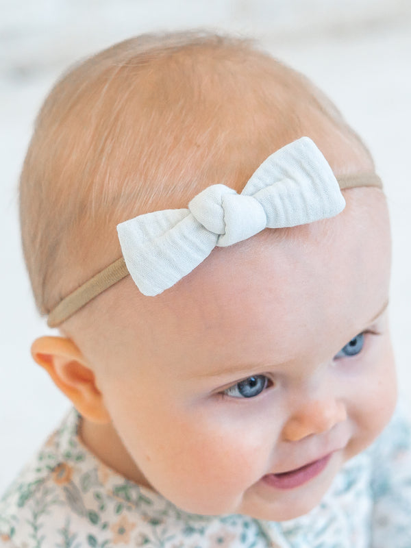 Muslin Dainty Bow - Powder Baby : Accessories : Bows : Headbands KENDI by Colored Organics Organic Cotton Baby and Kids Muslin Dainty Bow