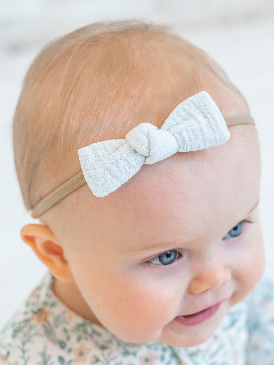 Muslin Dainty Bow - Powder Baby : Accessories : Bows : Headbands KENDI by Colored Organics Organic Cotton Baby and Kids Muslin Dainty Bow