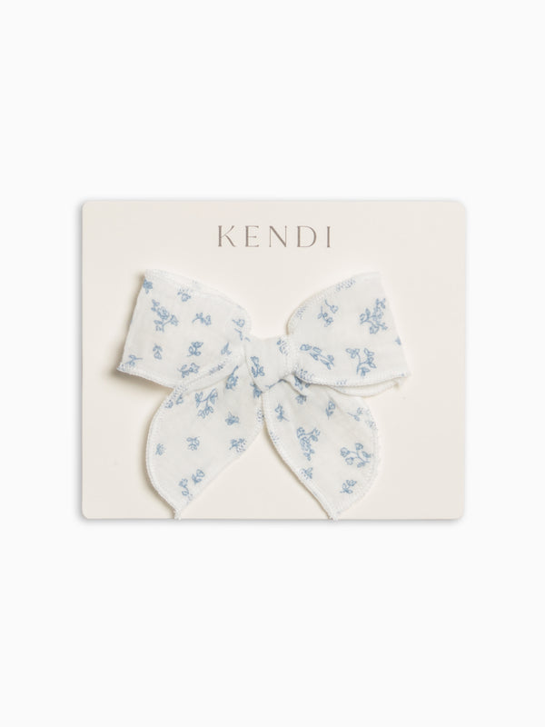 Muslin Bow Clip - Rosebay Floral / Coconut + Sea