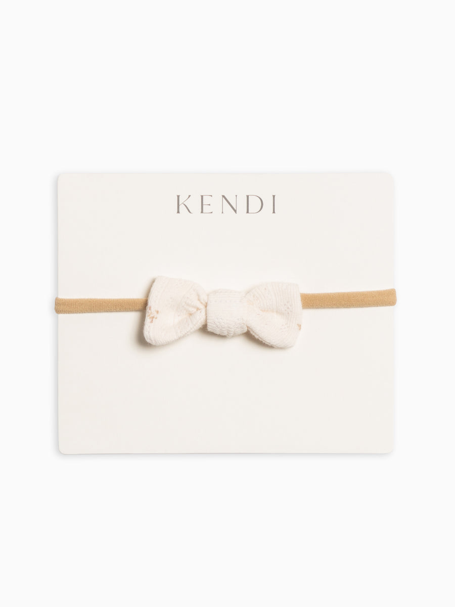 Brushed Back Pointelle Dainty Bow Baby : Accessories : Bows : Headbands Kendi Organic Cotton Baby and Kids Pointelle Dainty Bow