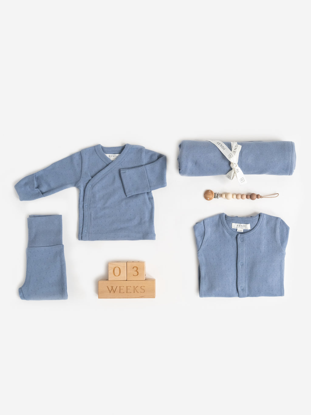 Darie Pointelle Kimono Top and Pant Set - Bluen Baby : Set KENDI by Colored Organics Darie Pointelle Kimono Top and Pant Set | Colored Organics®