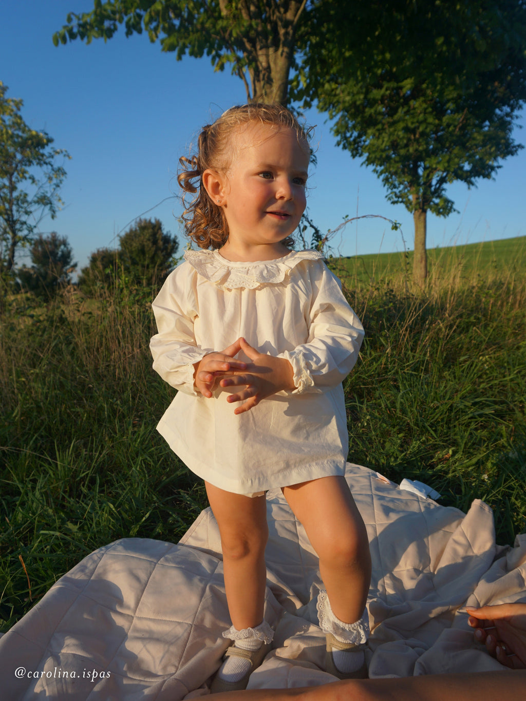 Dorothy Poplin Ruffle Collar Shirt and Bloomer Set - Ivory
