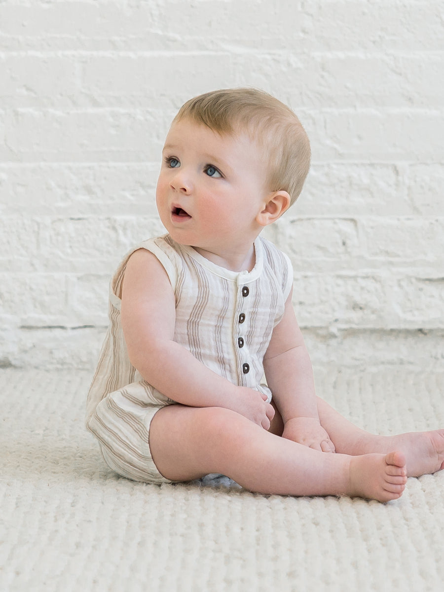 Bowie Muslin Bubble Romper Baby :One Pieces :Rompers :Tanks Kendi Organic Cotton Baby Bowie Muslin Bubble Romper