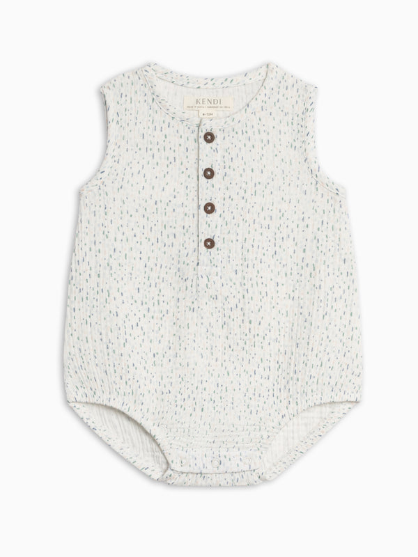 Bowie Muslin Bubble Romper - Pinehurst / Powder + Shell
