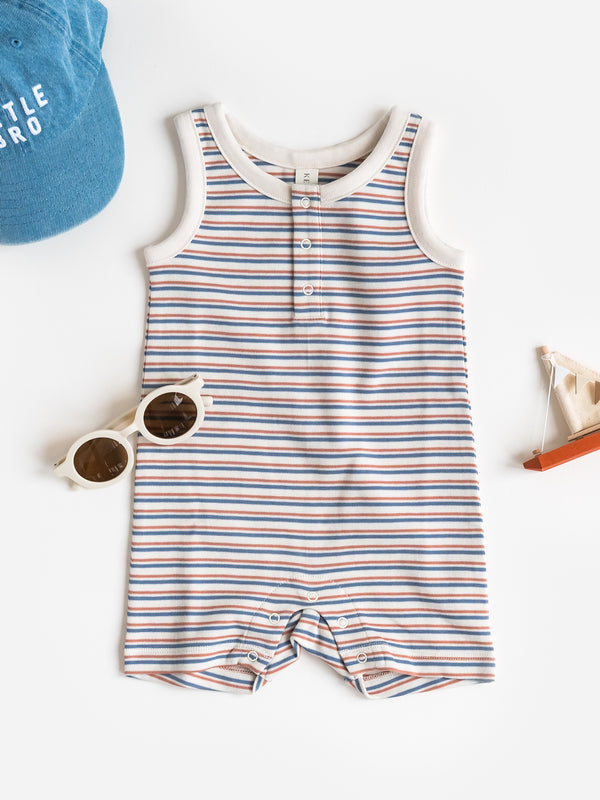 Nile Romper - Voyage Stripe / Sea + Ridge Baby : One Pieces : Rompers : Tanks KENDI by Colored Organics Nile Romper - Voyage Stripe / Sea + | Colored Organics®