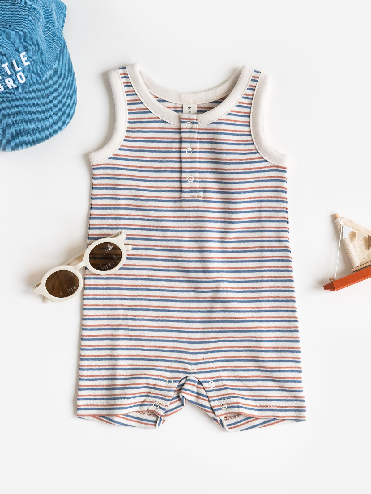 Nile Romper - Voyage Stripe / Sea + Ridge Baby : One Pieces : Rompers : Tanks KENDI by Colored Organics Nile Romper - Voyage Stripe / Sea + | Colored Organics®