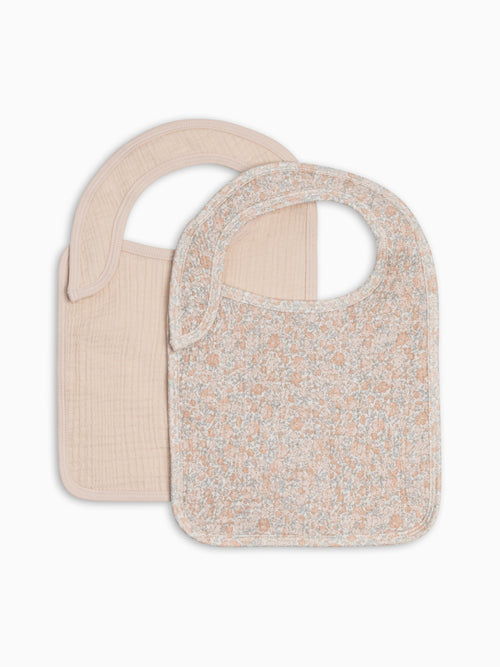 2-Pack Muslin Bibs - Belmont Floral + Shell Baby : Gear : Bibs : Feeding KENDI by Colored Organics 2-Pack Muslin Bibs - Belmont Floral + | Colored Organics®