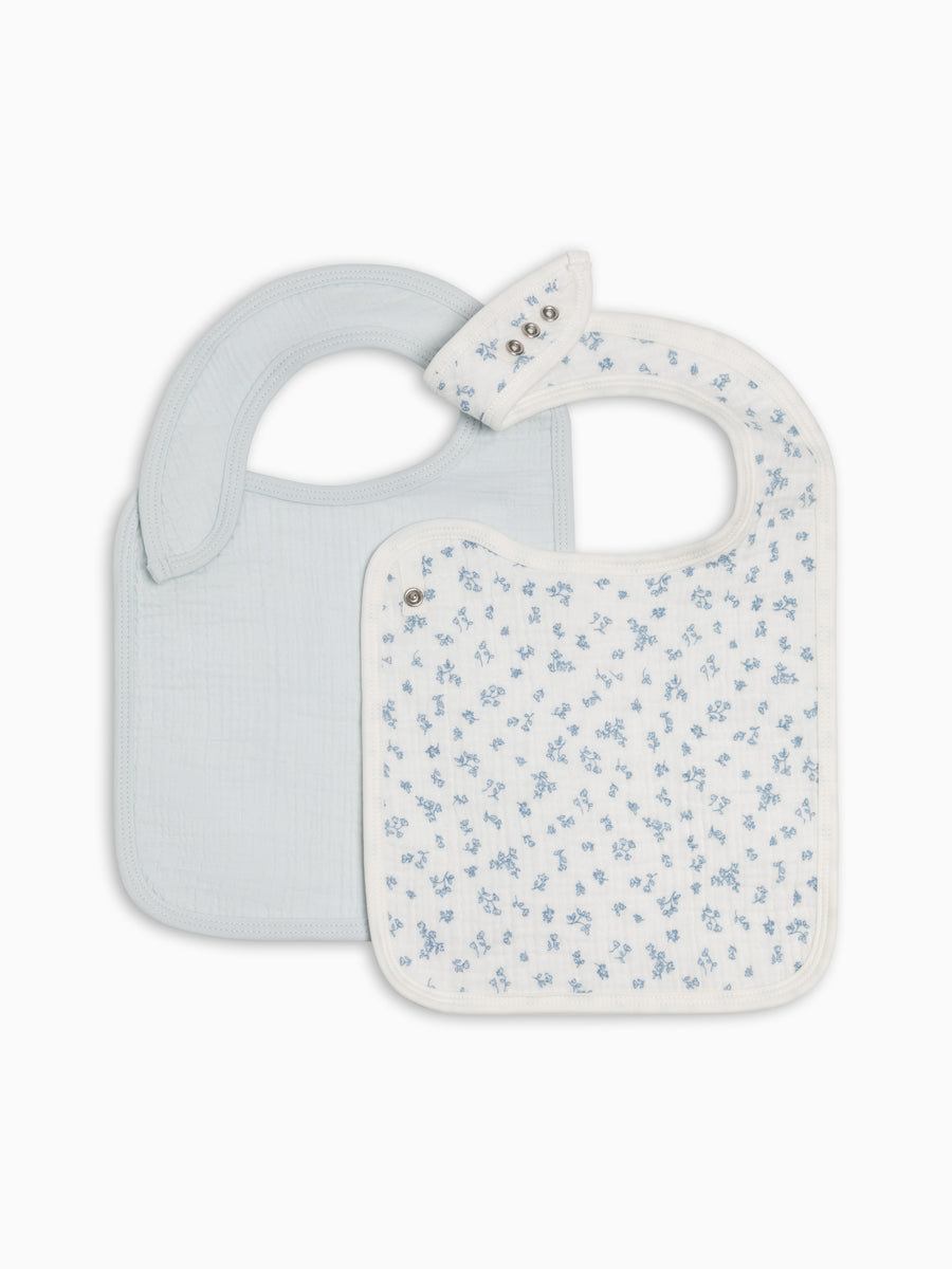 2-Pack Muslin Bibs - Rosebay Floral + Powder Baby : Gear : Bibs : Feeding KENDI by Colored Organics Organic Cotton Baby 2-Pack Muslin Bibs