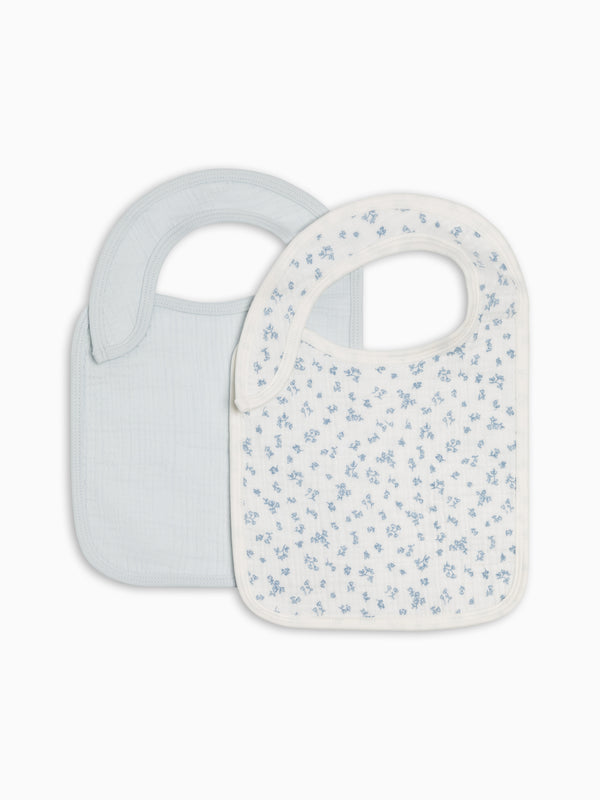2-Pack Muslin Bibs - Rosebay Floral + Powder Baby : Gear : Bibs : Feeding KENDI by Colored Organics Organic Cotton Baby 2-Pack Muslin Bibs
