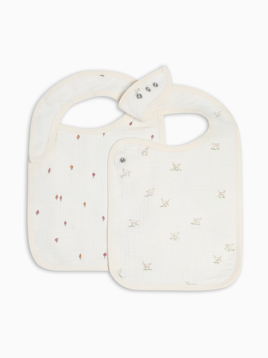 2-Pack Muslin Bibs - Field Dog + Mushroom