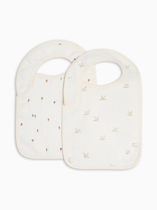 2-Pack Muslin Bibs - Field Dog + Mushroom