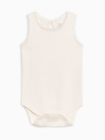 Luna Lace Tank Bodysuit - Ivory Baby : One Pieces : Bodysuits : Short Sleeves Kendi Organic Cotton Baby Luna Lace Tank Bodysuit