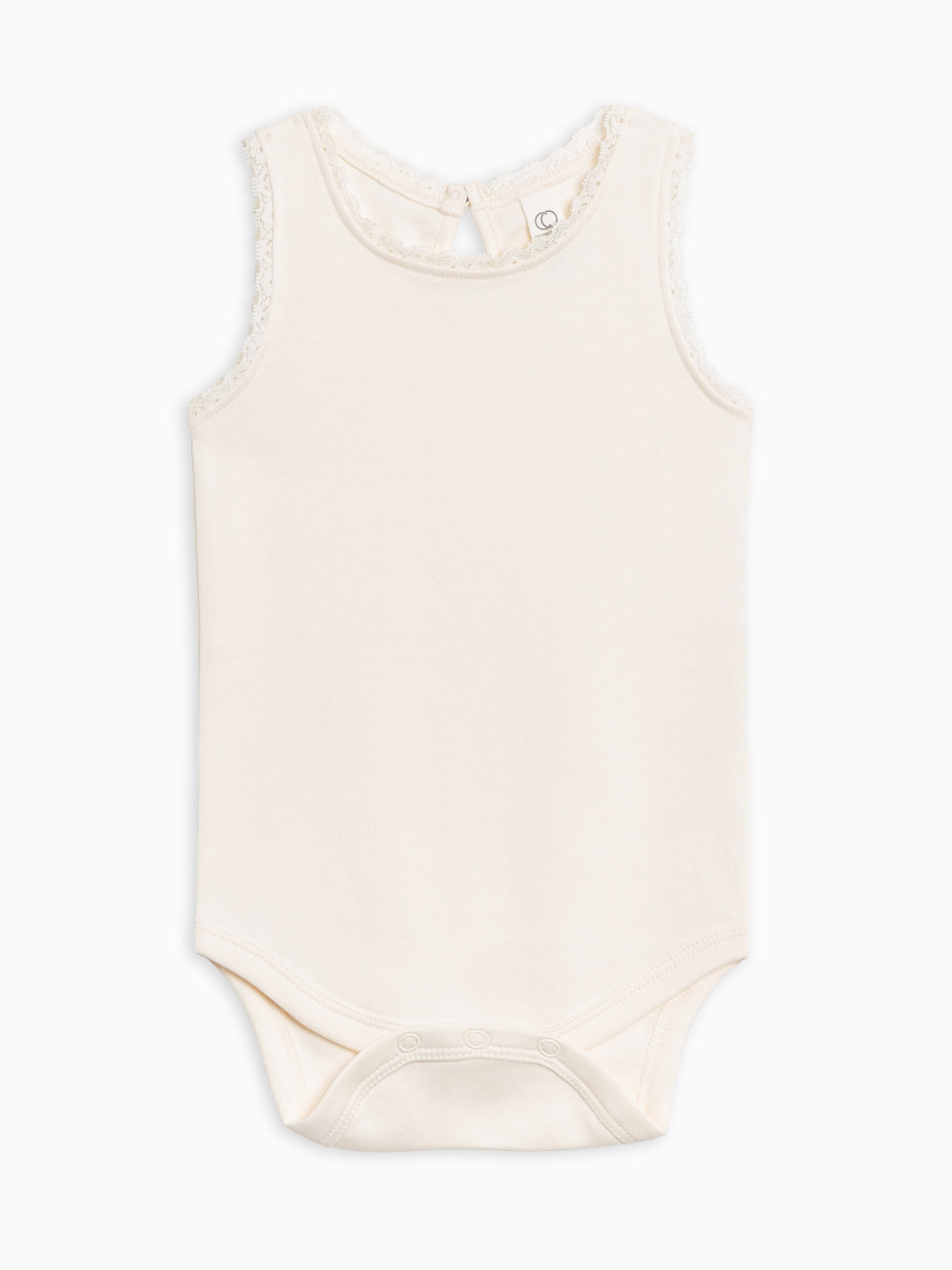 Luna Lace Tank Bodysuit - Ivory Baby : One Pieces : Bodysuits : Short Sleeves Kendi Luna Lace Tank Bodysuit - Ivory for Baby | Colored Organics®