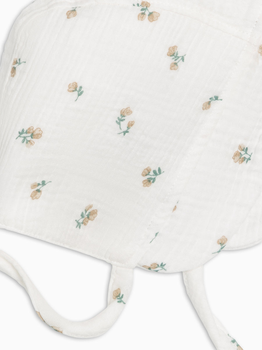 Muslin Bonnet - Palmer Floral / Dune + Laguna Baby : Accessories : Hats KENDI by Colored Organics Organic Cotton Baby Muslin Bonnet