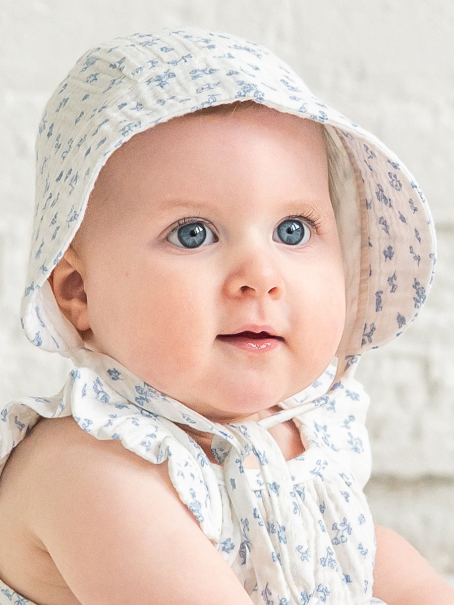 Muslin Bonnet - Rosebay Floral / Coconut + Sea