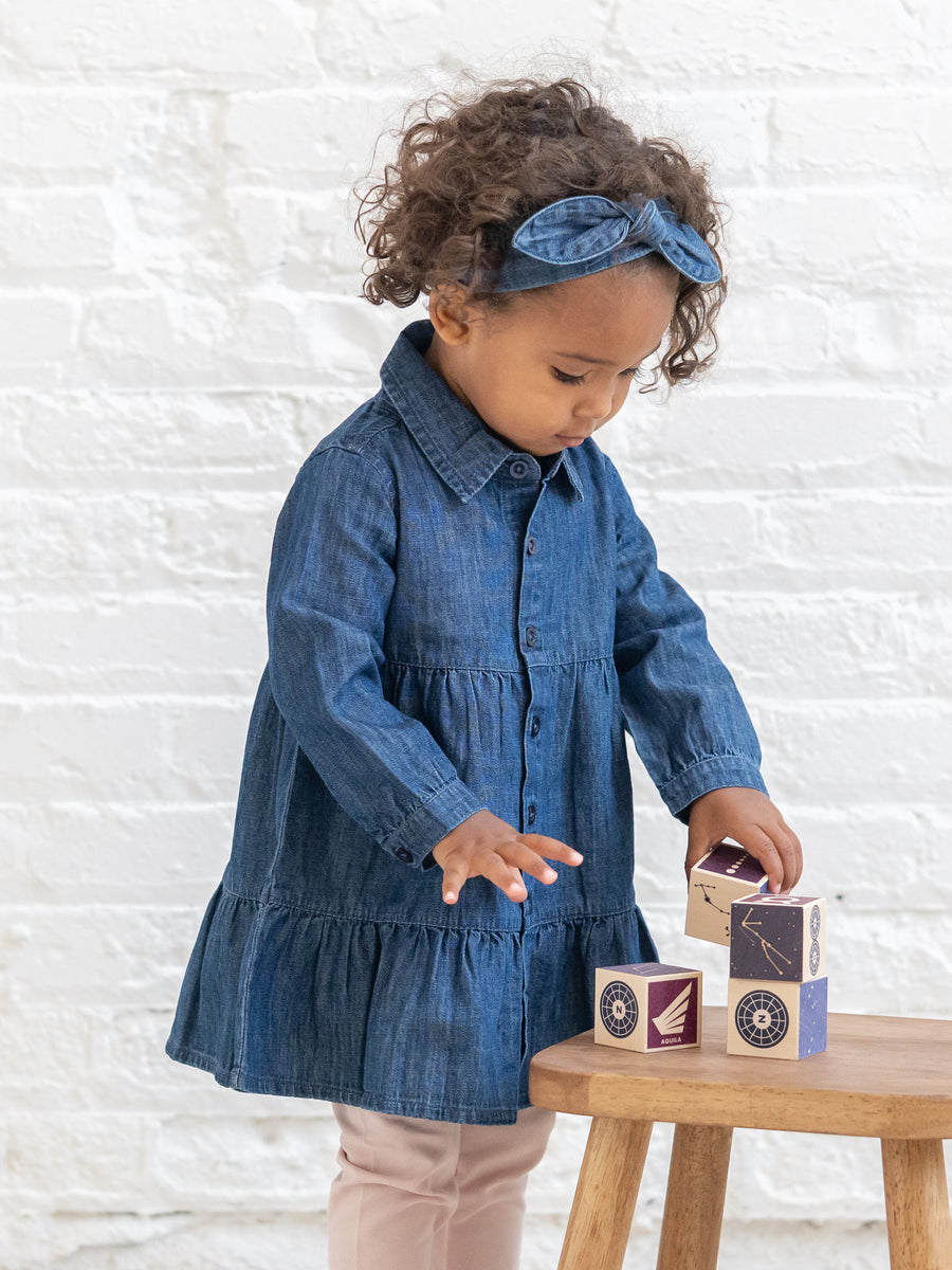 PRE ORDER Chambray Bow Headband - AW26 Chambray Baby : Accessories : Bows : Headbands KENDI by Colored Organics Chambray Bow Headband for Baby | Colored Organics®