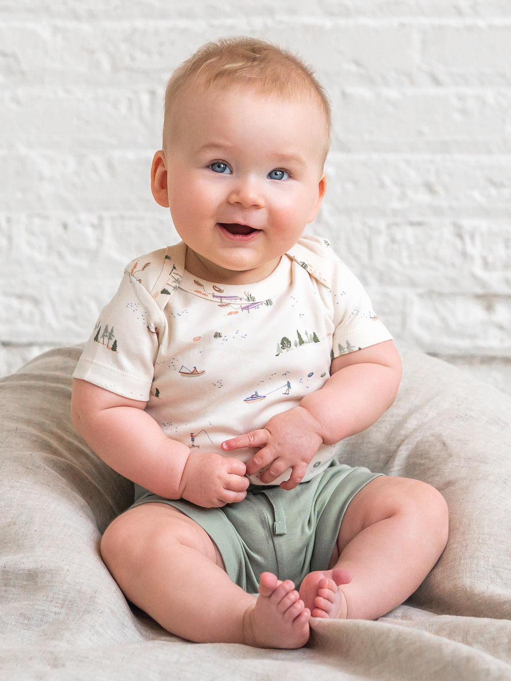 Afton Bodysuit - Lake / Barn + Mint Baby : One Pieces : Bodysuits : Short Sleeves Kendi PRE ORDER Afton Bodysuit - Lake / Barn | Colored Organics®