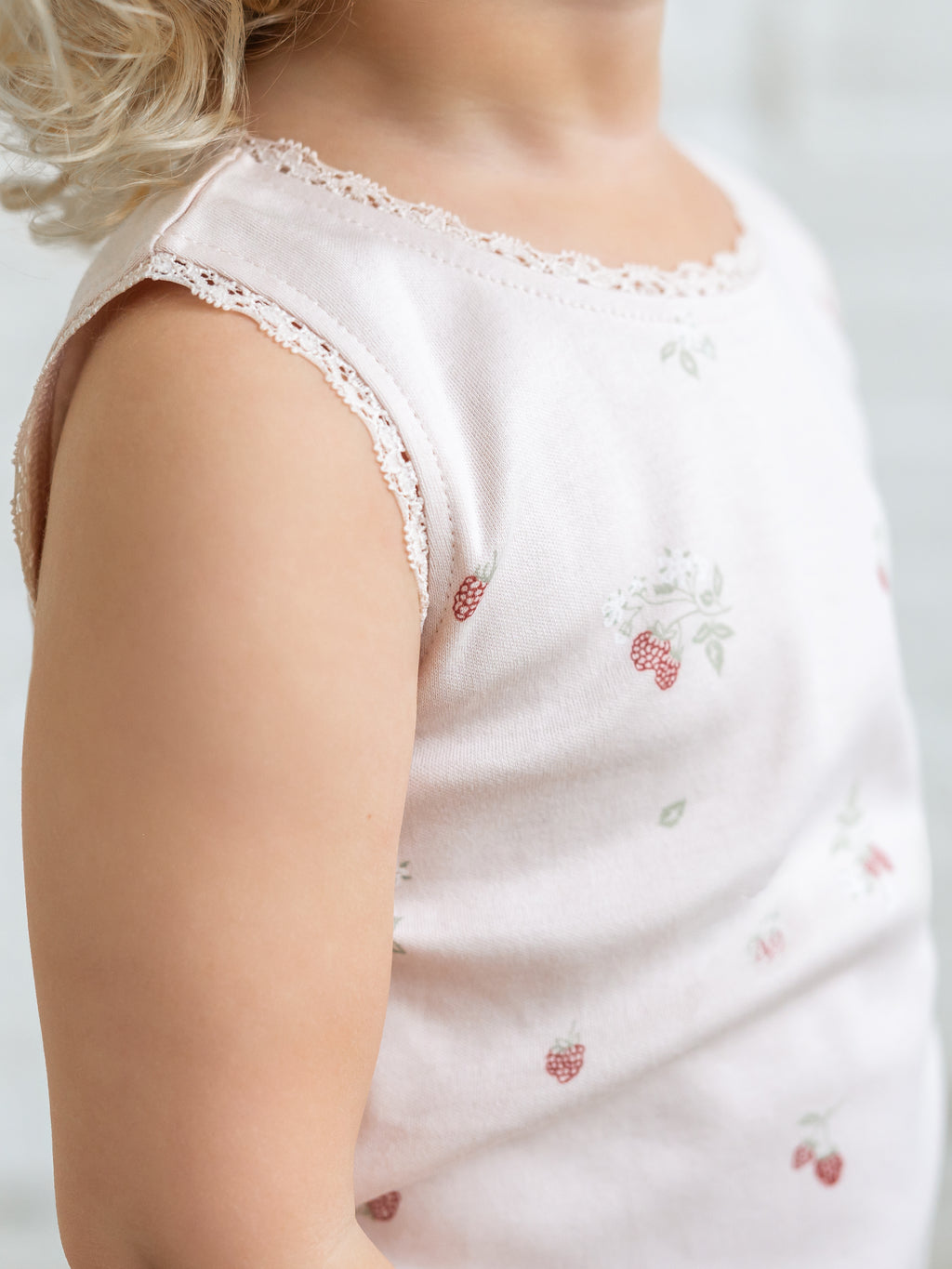 Selene Lace Tank - Raspberries / Shell + Mint Sale : Baby-Kids : Tops : Tanks Kendi PRE ORDER Selene Lace Tank Organic | Colored Organics®
