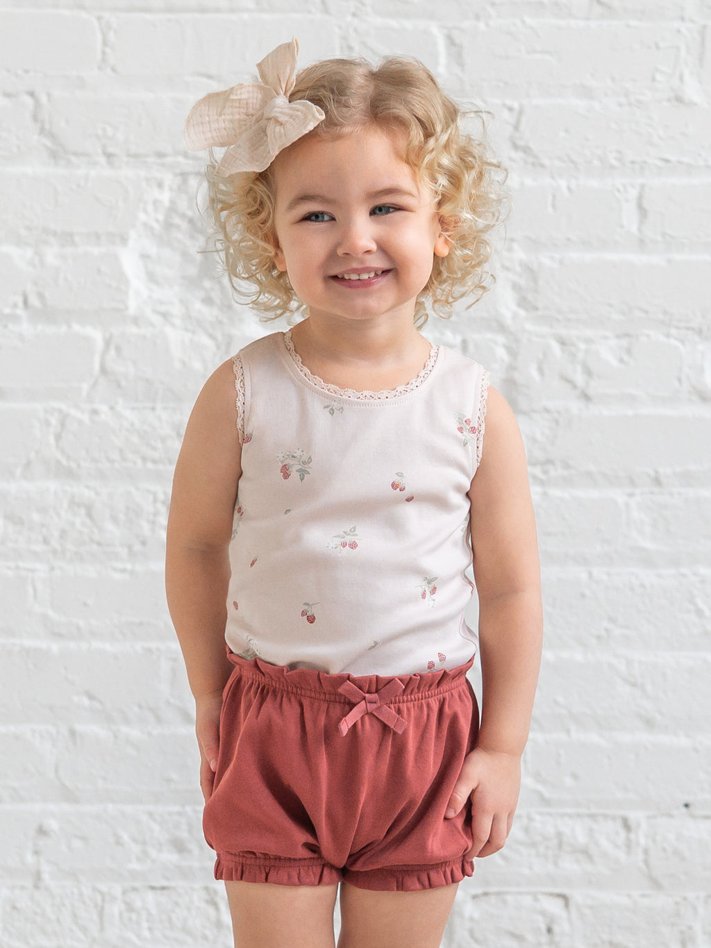 Selene Lace Tank - Raspberries / Shell + Mint Sale : Baby-Kids : Tops : Tanks Kendi PRE ORDER Selene Lace Tank Organic | Colored Organics®