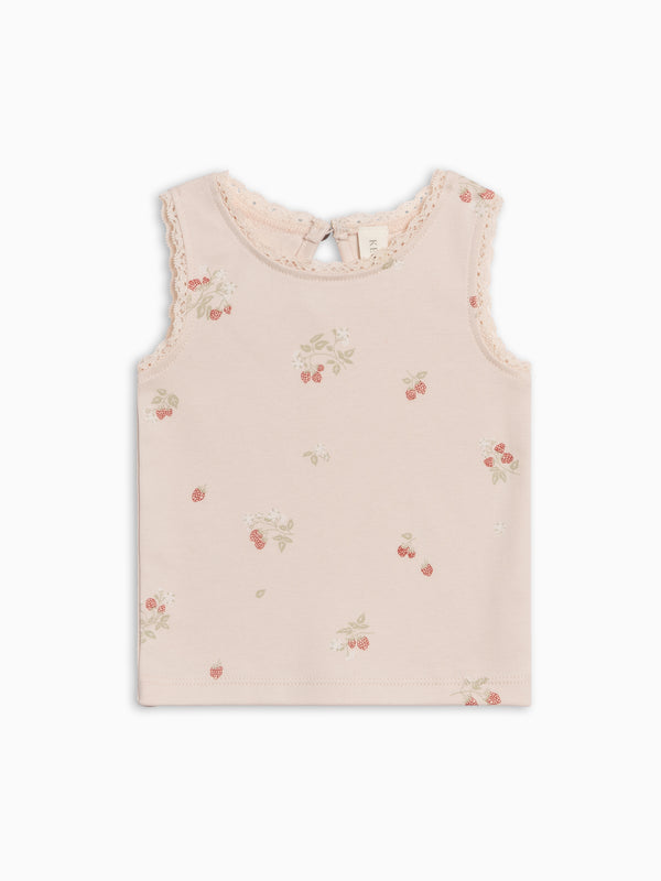 PRE ORDER Selene Lace Tank - Raspberries / Shell + Mint Baby-Kids : Tops : Tees : Short Sleeves Kendi PRE ORDER Selene Lace Tank Organic | Colored Organics®