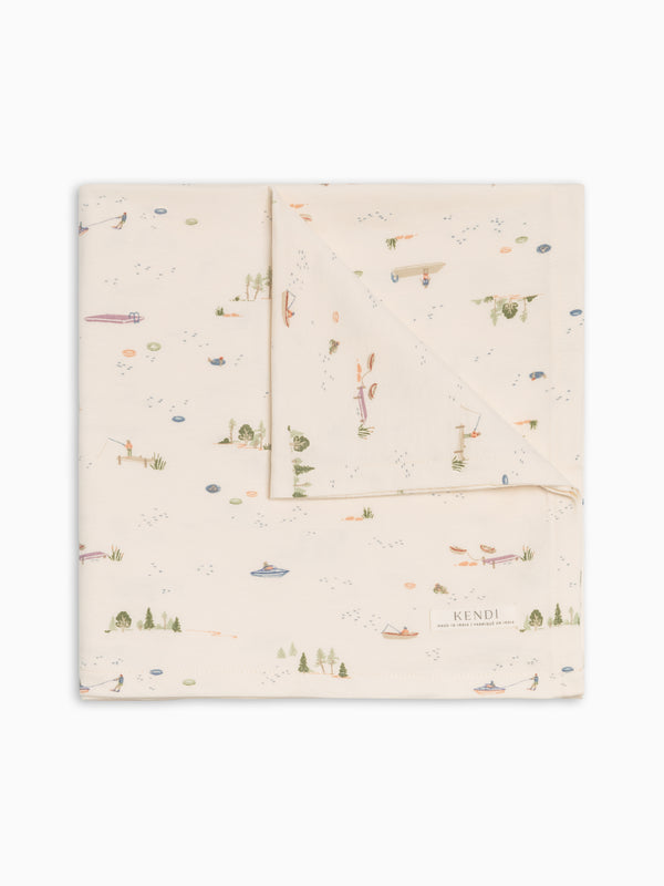 Swaddle Blanket - Lake / Barn + Mint