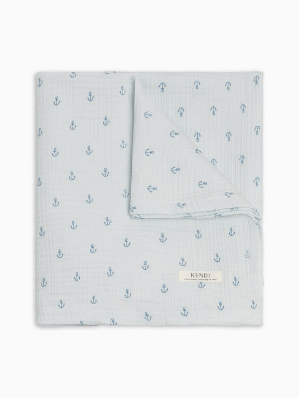 Muslin Swaddle Blanket - Anchor / Powder + Sea