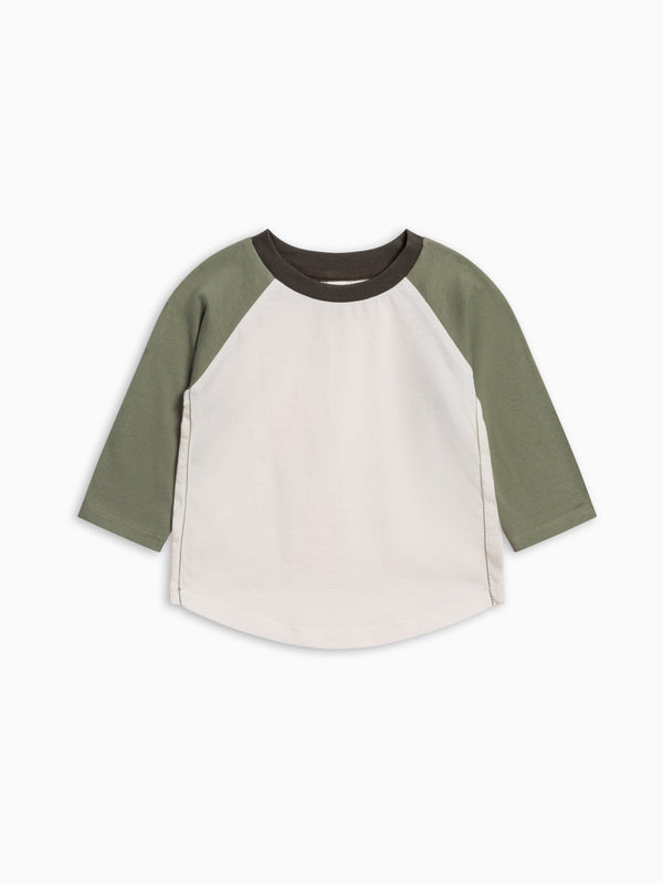 PRE ORDER Louie Baseball Tee - Ivory/Fern Baby-Kids : Tops : Tees : Long Sleeves KENDI by Colored Organics Louie Baseball Tee for Babies and Kids | Colored Organics®
