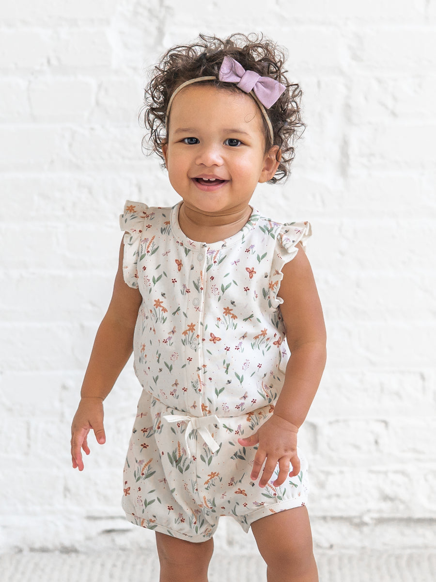 Amelia Romper - Butterfly / Fog + Mint Baby : One Pieces : Rompers : Short Sleeves Kendi Amelia Romper - Butterfly / Fog + Mint | Colored Organics®