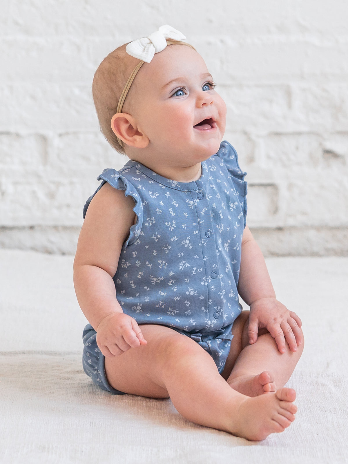 Amelia Romper - Isla Floral / Sea + Ivory Baby : One Pieces : Rompers : Short Sleeves KENDI by Colored Organics Amelia Romper - Isla Floral / Sea + | Colored Organics®